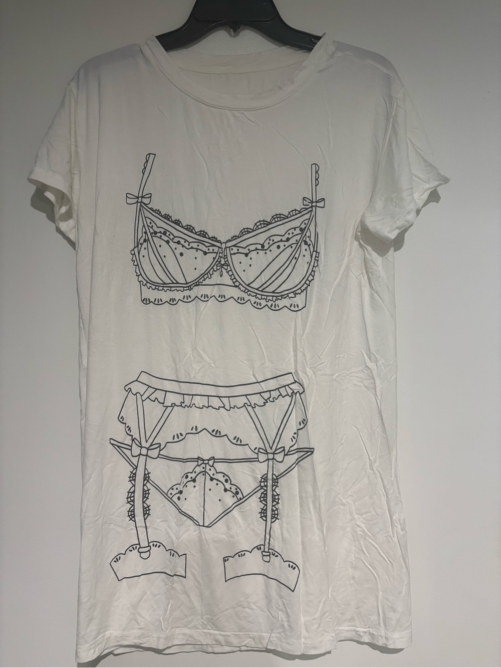 Womenโs White Lingerie Graphic Sleep Tee